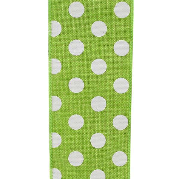 White linen wired edge ribbon with jumbo dot pattern