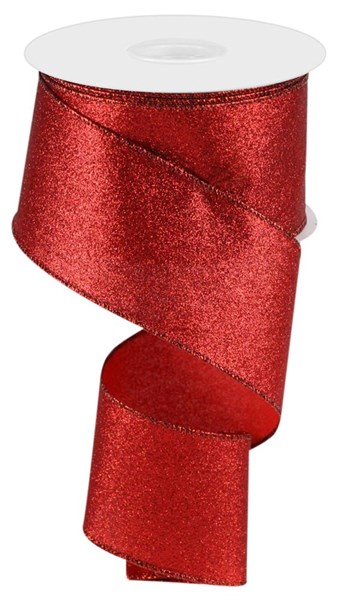 A spool of shimmer glitter ribbon with a silver metallic finish.