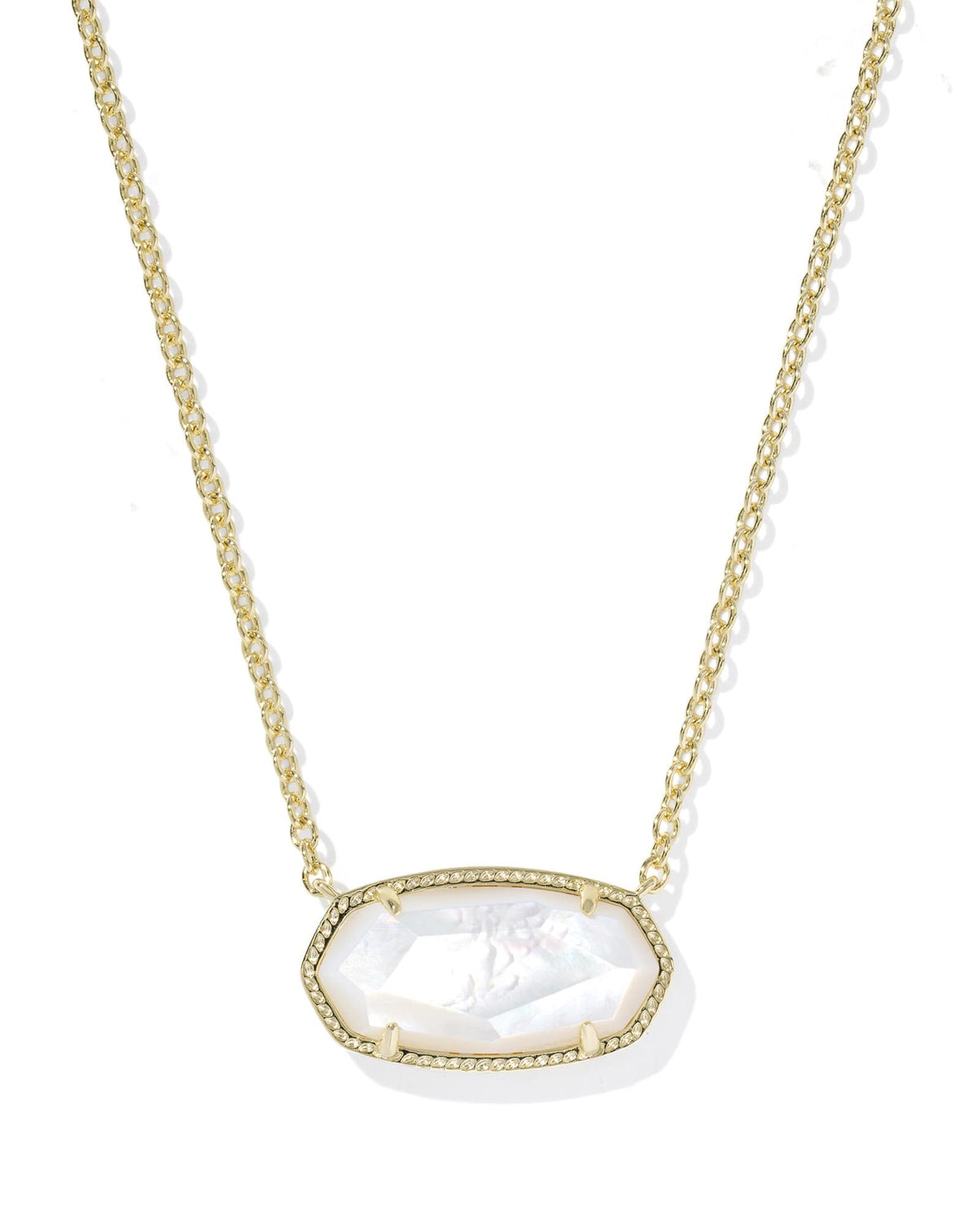 Elisa Statement Short Pendant Necklace with a gold chain and a white iridescent oval stone.