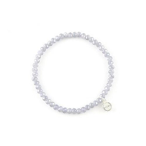 Stretchy beaded bracelet with faceted glass beads in a colorful pattern.