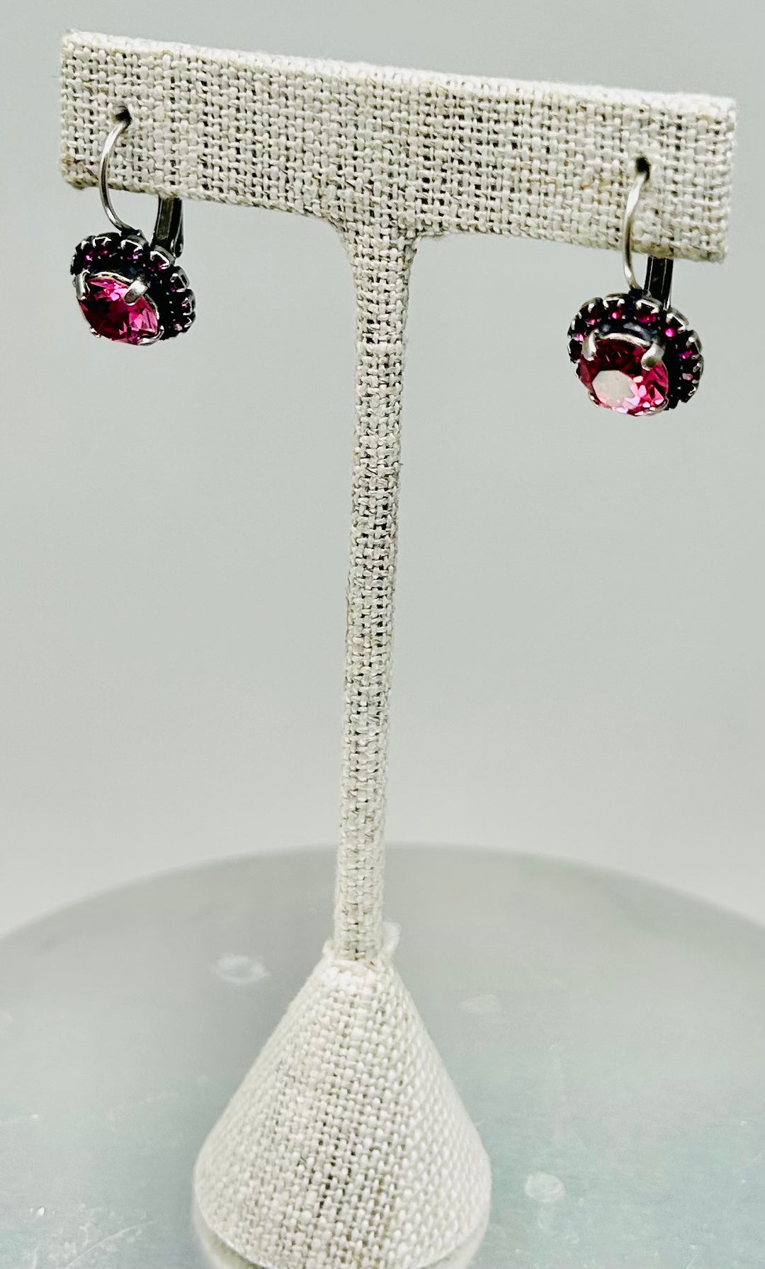 Silver Earrings Fuchsia  Stone Pave