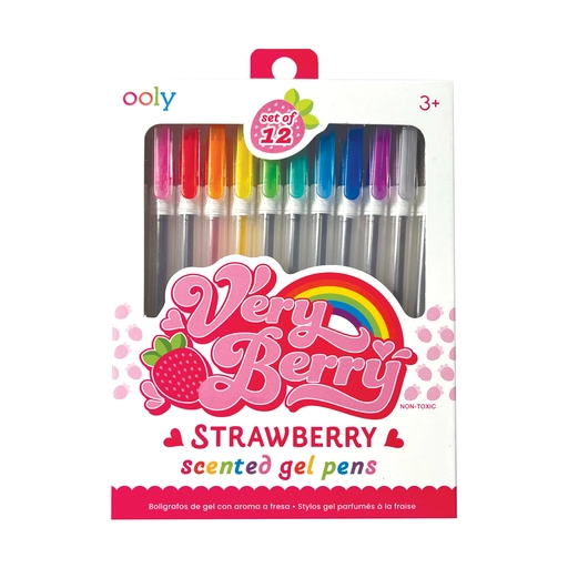 Set of twelve strawberry-scented gel pens in vibrant hues with smooth 0.7mm nibs.