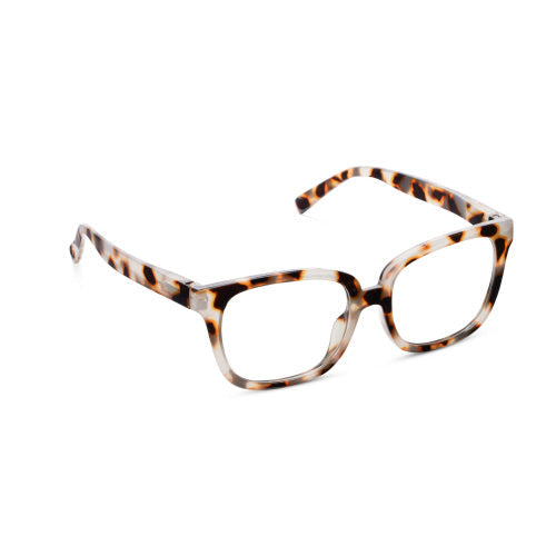 Square eyeglasses with blue light filtering lenses in a durable recycled polycarbonate frame.