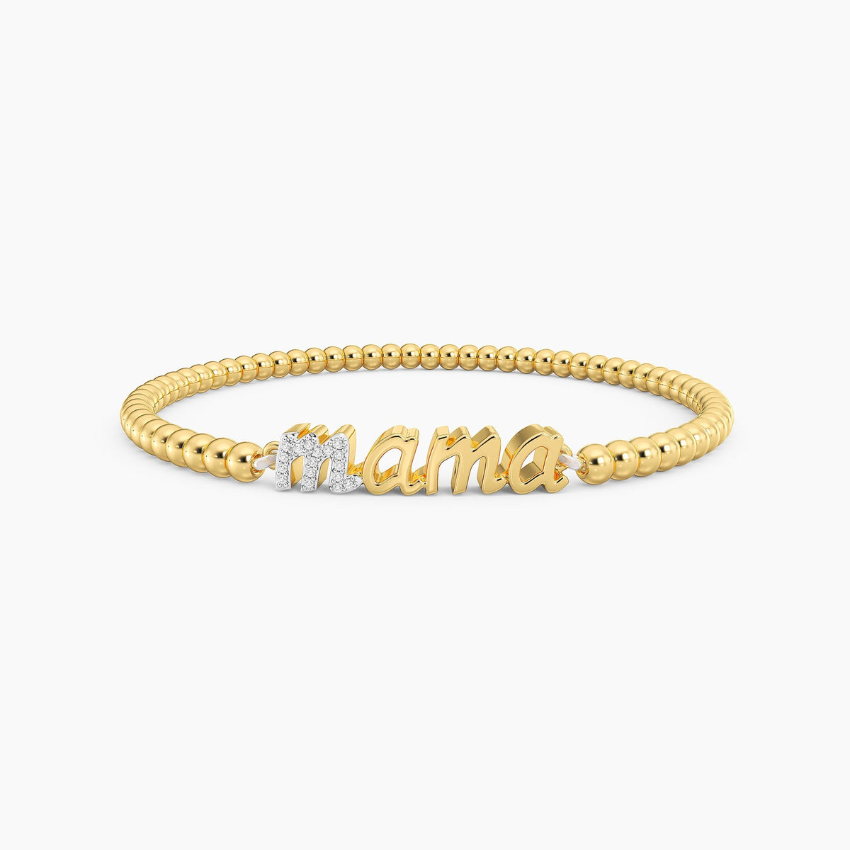 Waterproof stainless steel beaded bracelet with gold finish featuring a 'Love You Mama' charm.