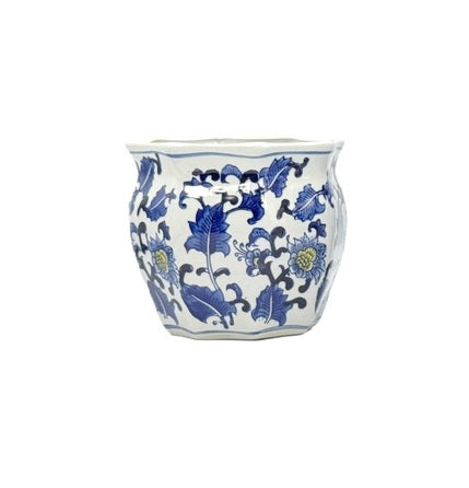 Ceramic Chinoiserie Planter Pot Blue & White + Yellow - Sold Individually