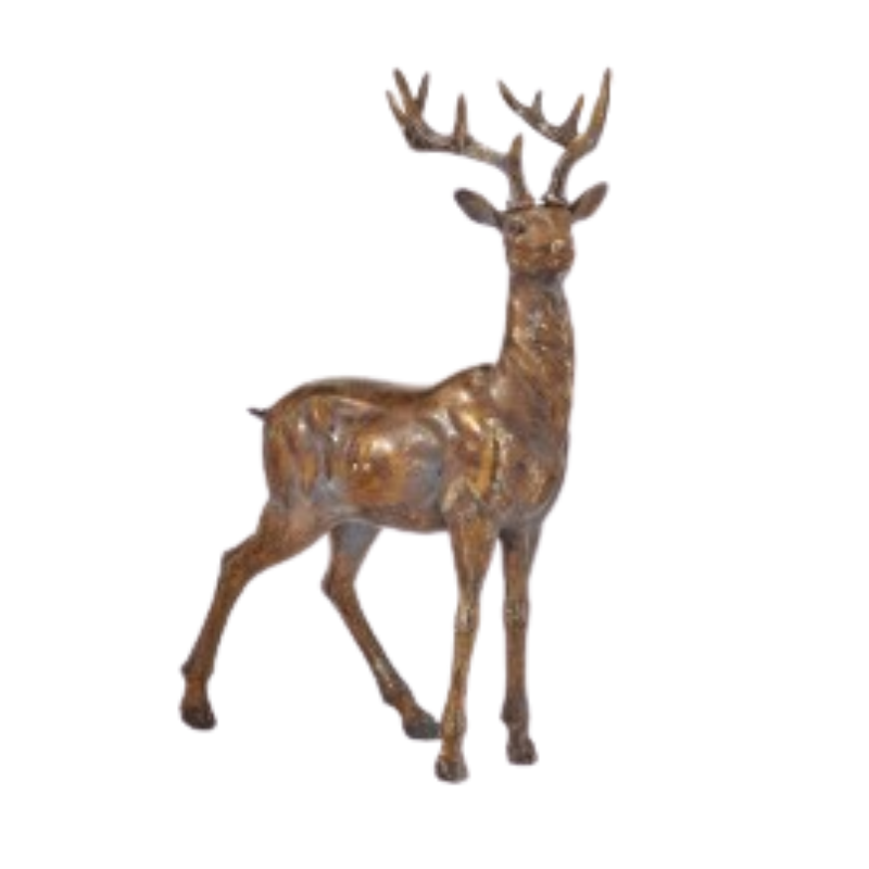 17-inch bronze-colored resin southern deer figurine with lifelike details and large antlers.