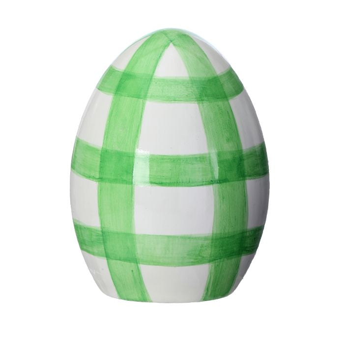 Terracotta check-pattern egg with smooth painted finish