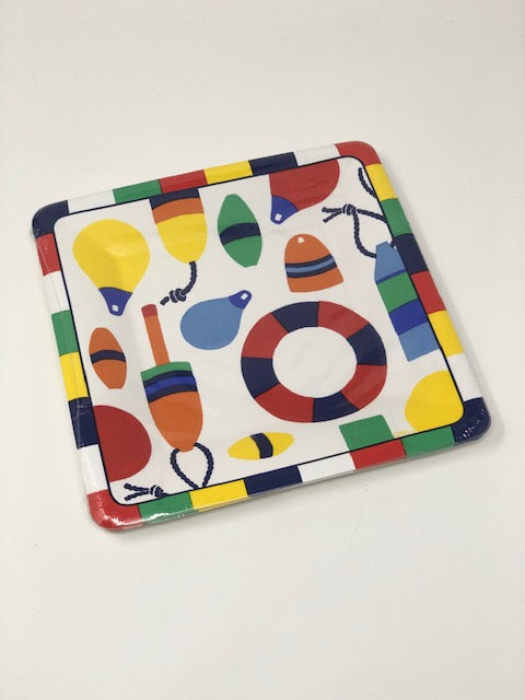 Square salad plate with water-based dye print on durable paper board