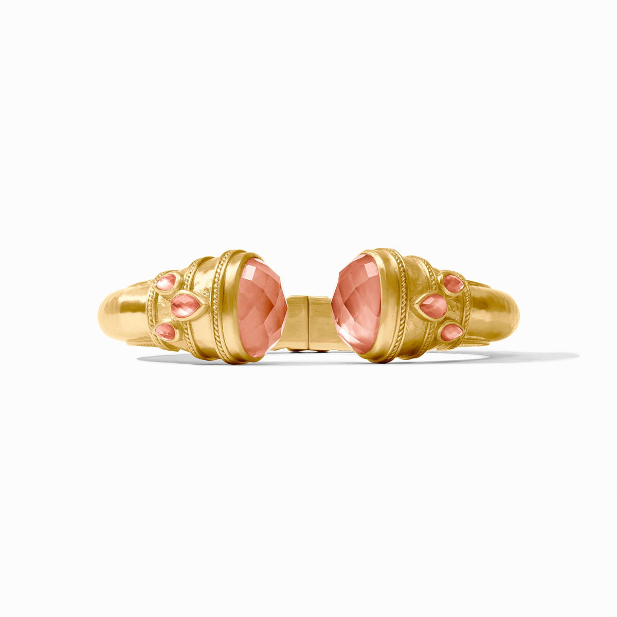 Cannes Cuff in 24K gold plate with faceted pink imported glass stones.