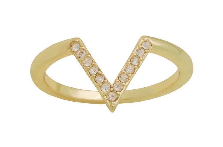Gold CZ V-shaped layered ring with sleek modern silhouette