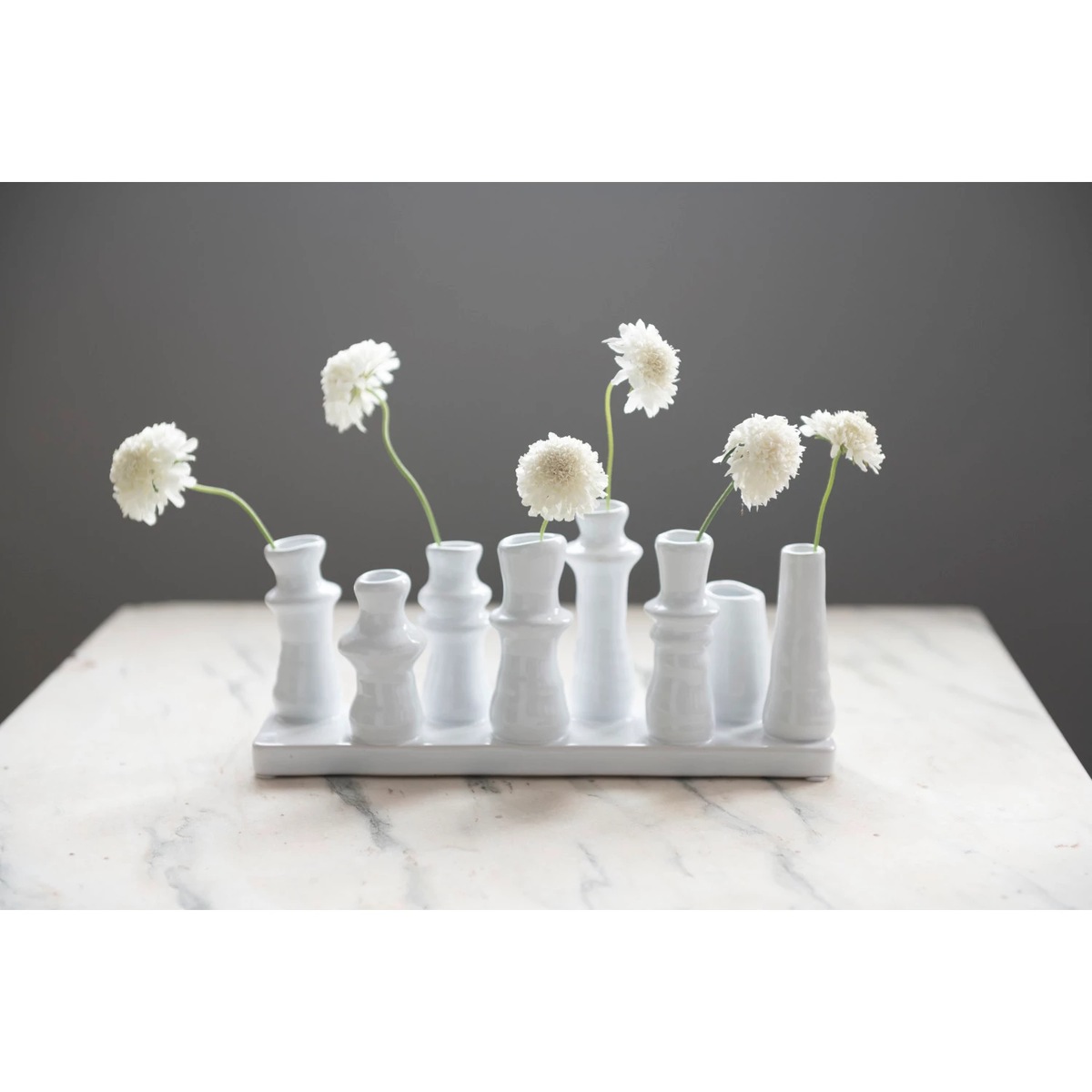 Stoneware multi vase with eight sections in a neutral tone