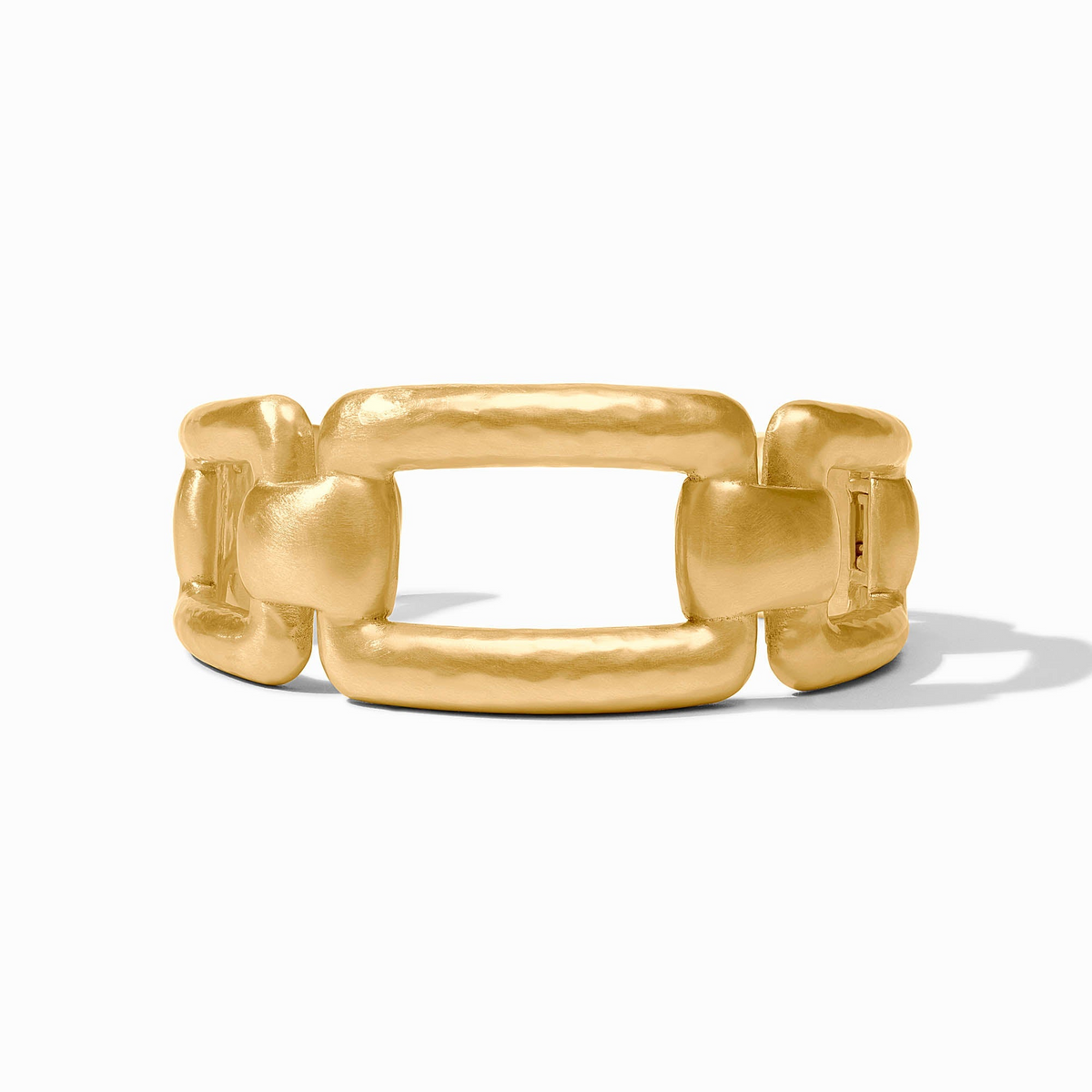 Sahara Cuff in 24K gold plate featuring a wide, hammered rectangular link design.