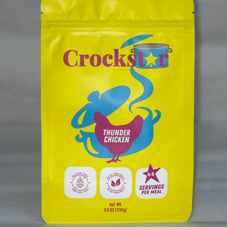 Crockstar Thunder Chicken creamy ranch-style meal in a white tub with red label.