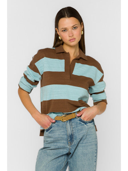 Sailor long sleeve rugby polo in white cotton with a pop-over collar.