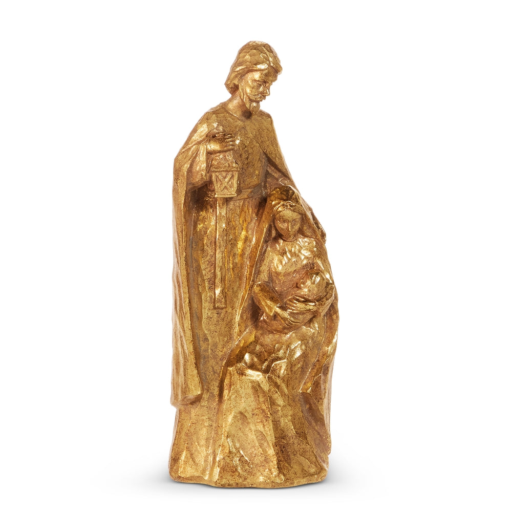 Gilded Holy Family statue with gold finish on a dark base