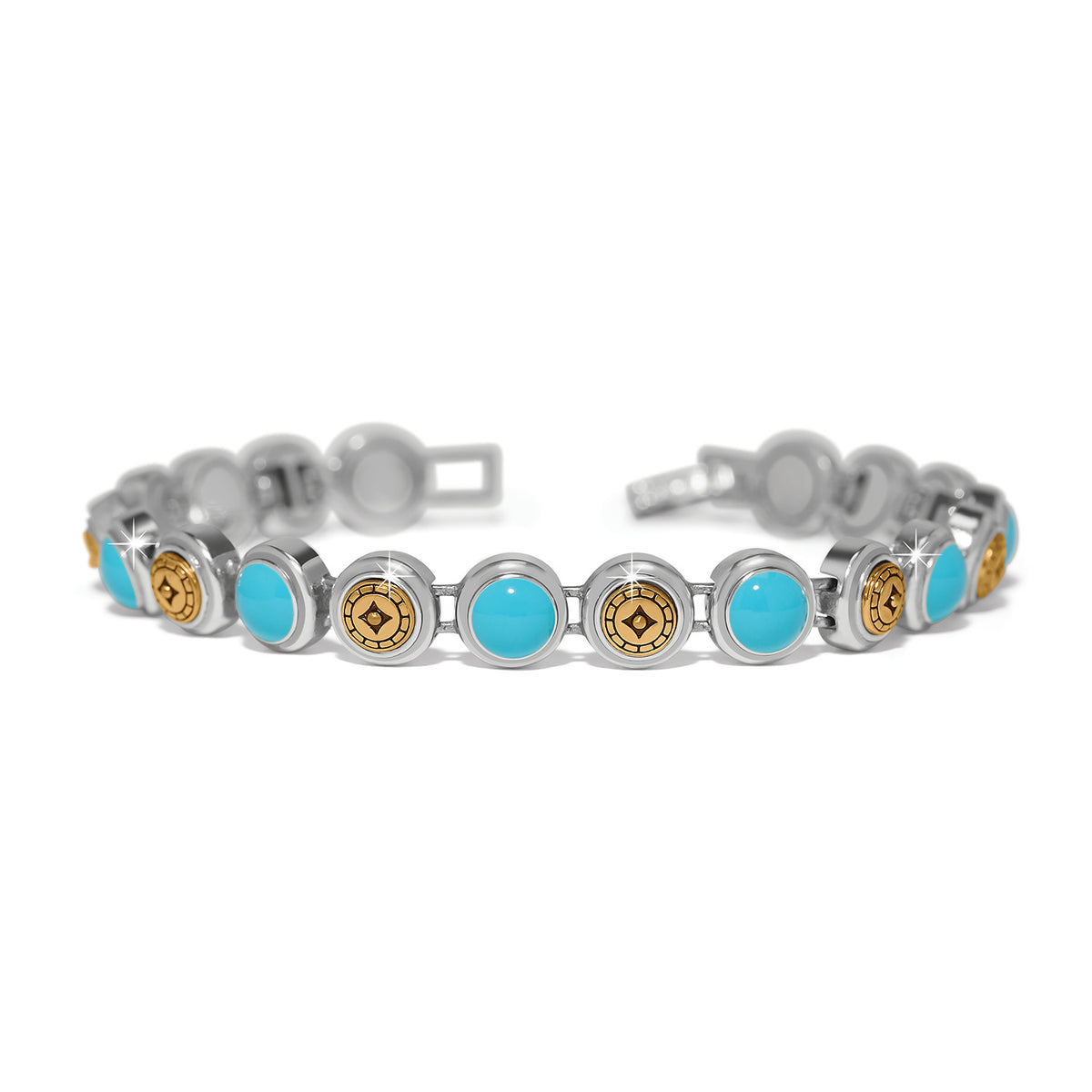 Silver two-tone mosaic link bracelet with fold-over clasp