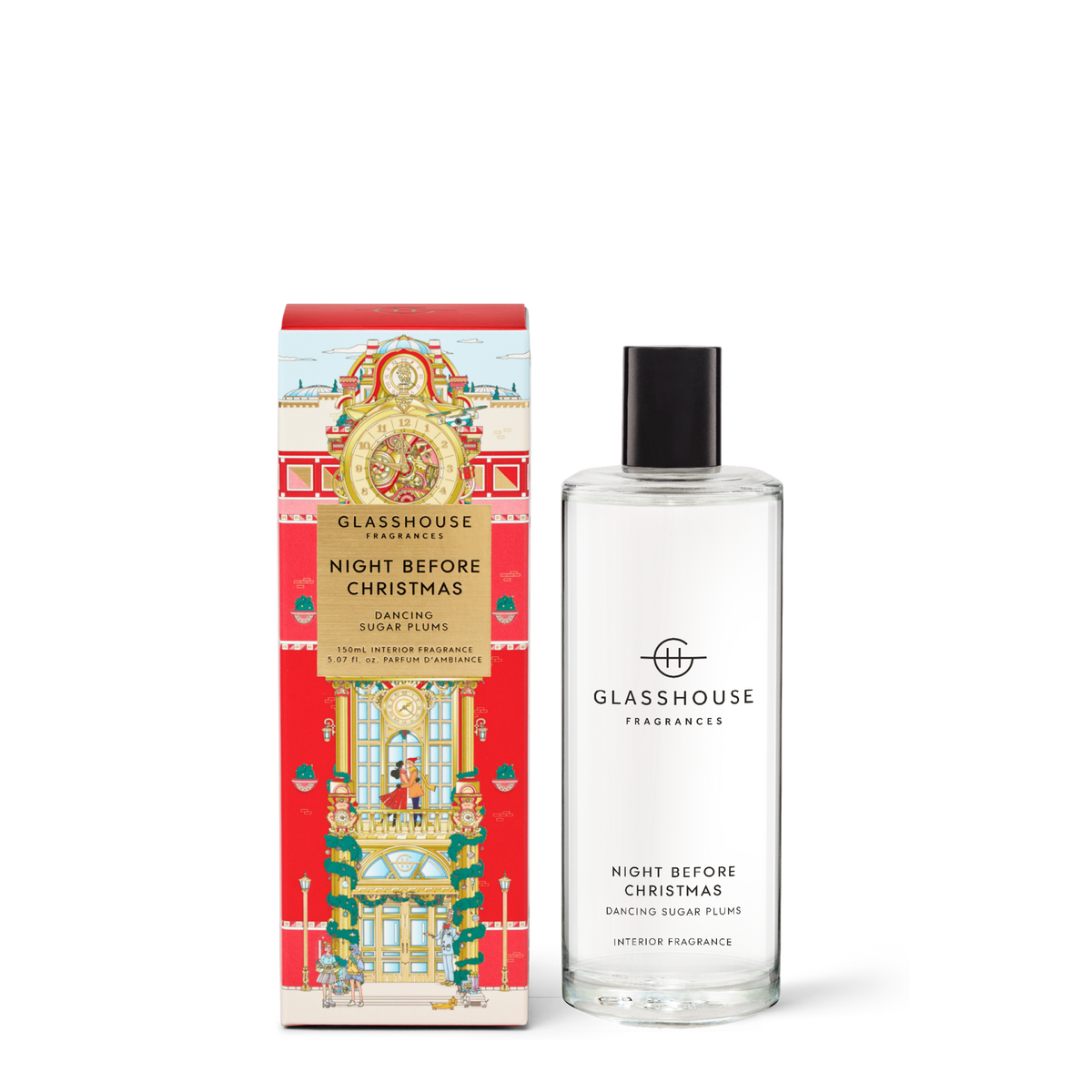 Glasshouse Fragrances Night Before Christmas 5.07 fl. oz. Interior Fragrance bottle and box.