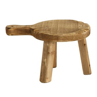 Round wood pedestal with a circular top supported by four tapered legs.