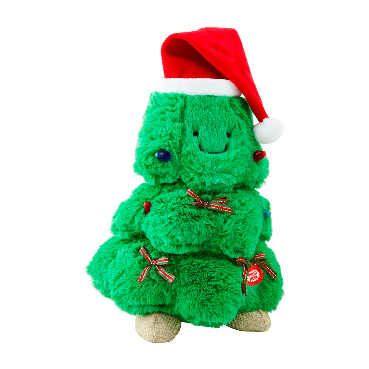 Light-Up Singing Tree toy with polyester fabric leaves on a plastic stand.