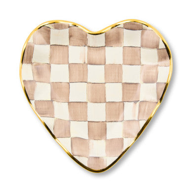 Hand-painted mocha ceramic heart plate with gold lustre embellishments