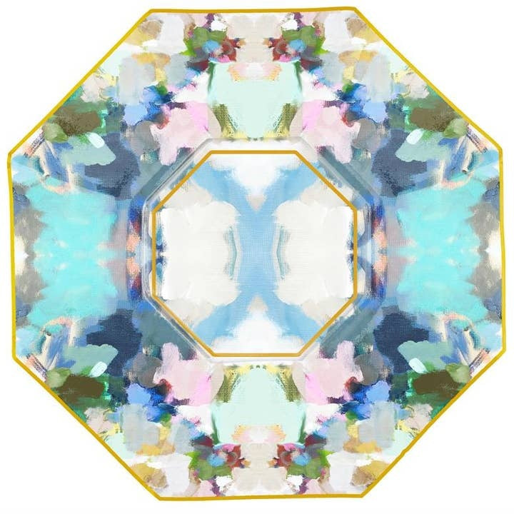 Octagonal decoupage glass plate with hand-painted gold edges featuring floral artwork.