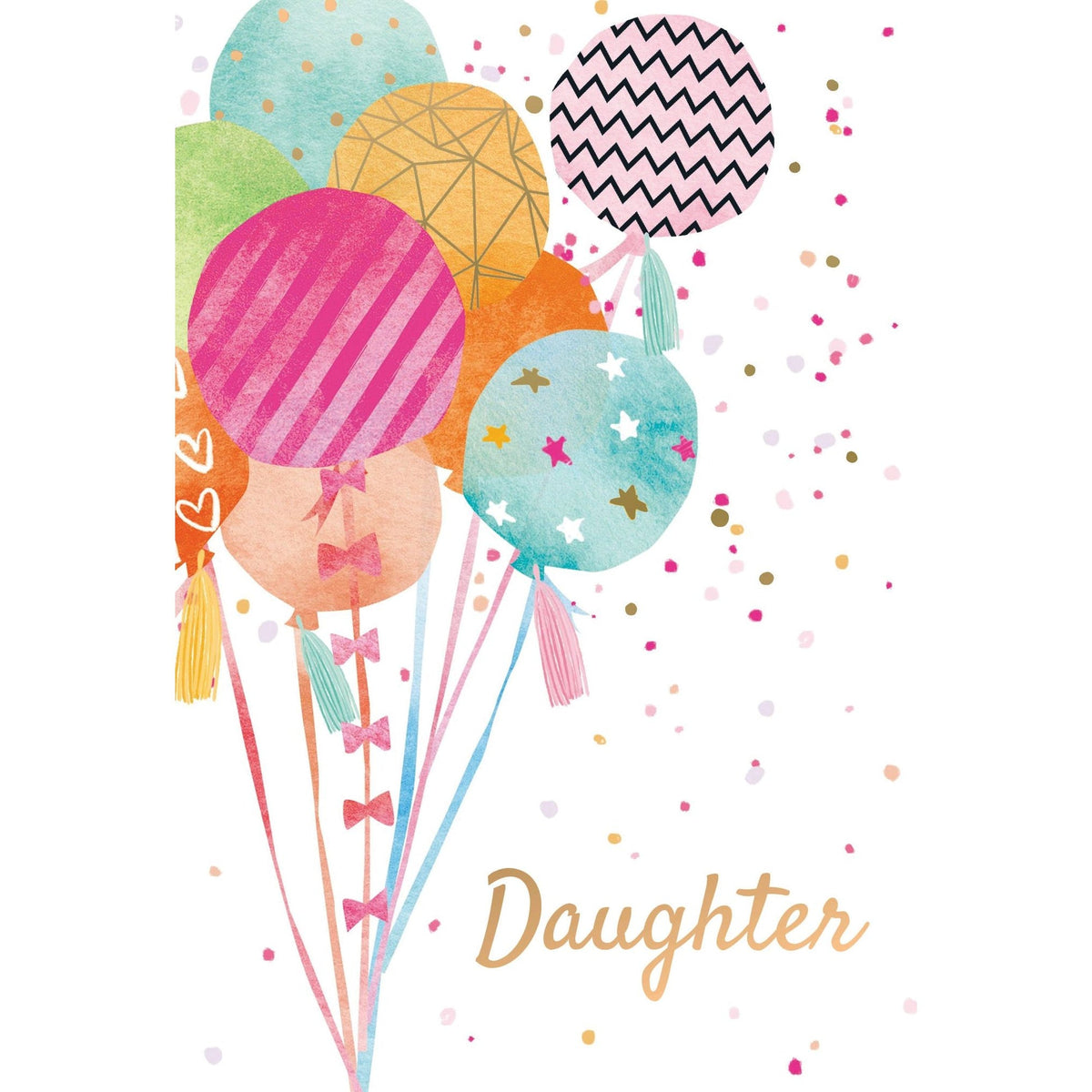 Occasion balloon bouquet with daughter text inside glitter foil ribbons