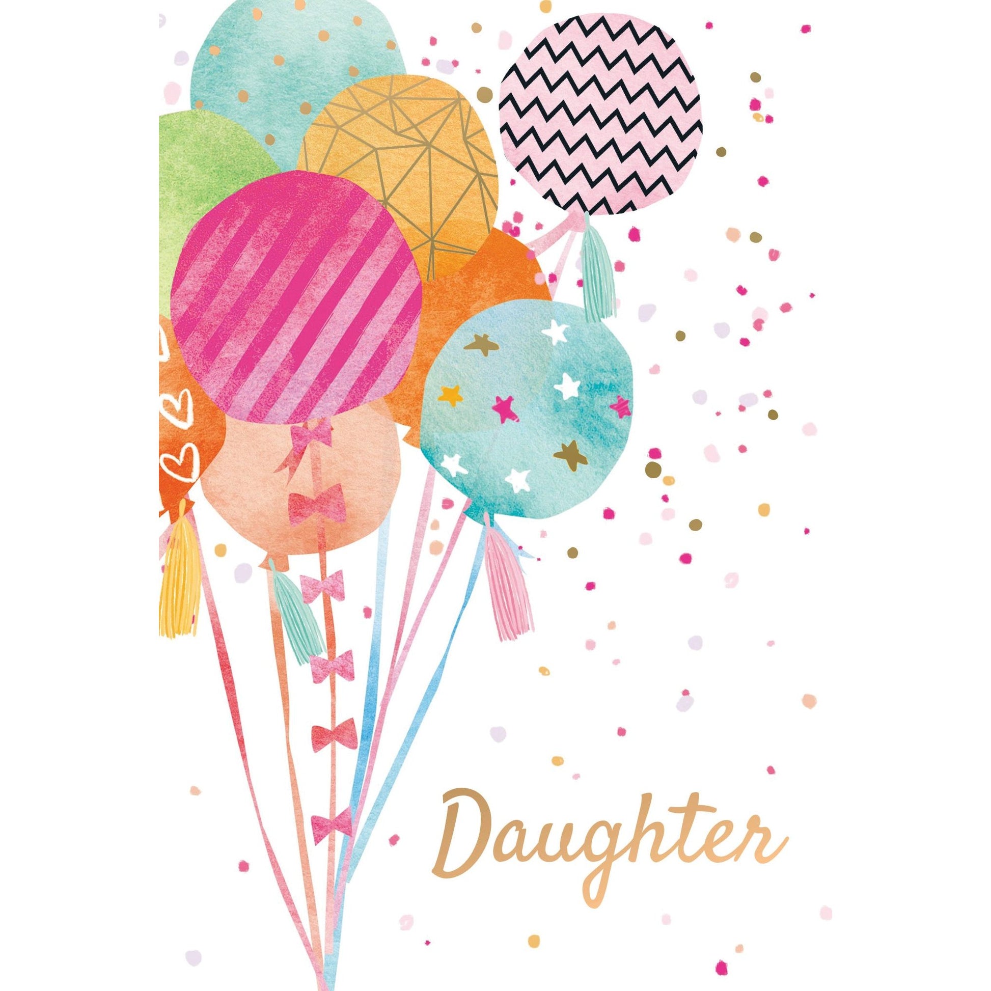 Occasion balloon bouquet with daughter text inside glitter foil ribbons