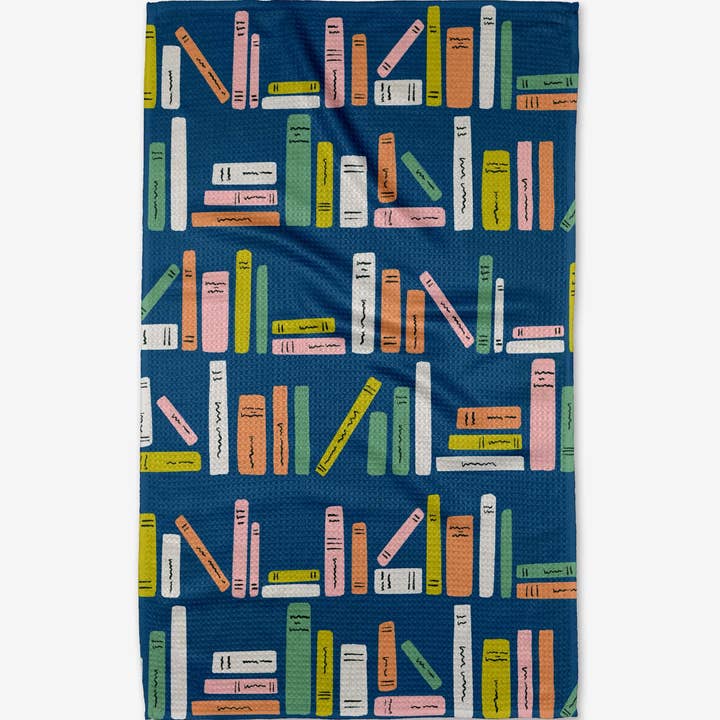 Recycled polyester waffle weave kitchen tea towel with single-sided print.