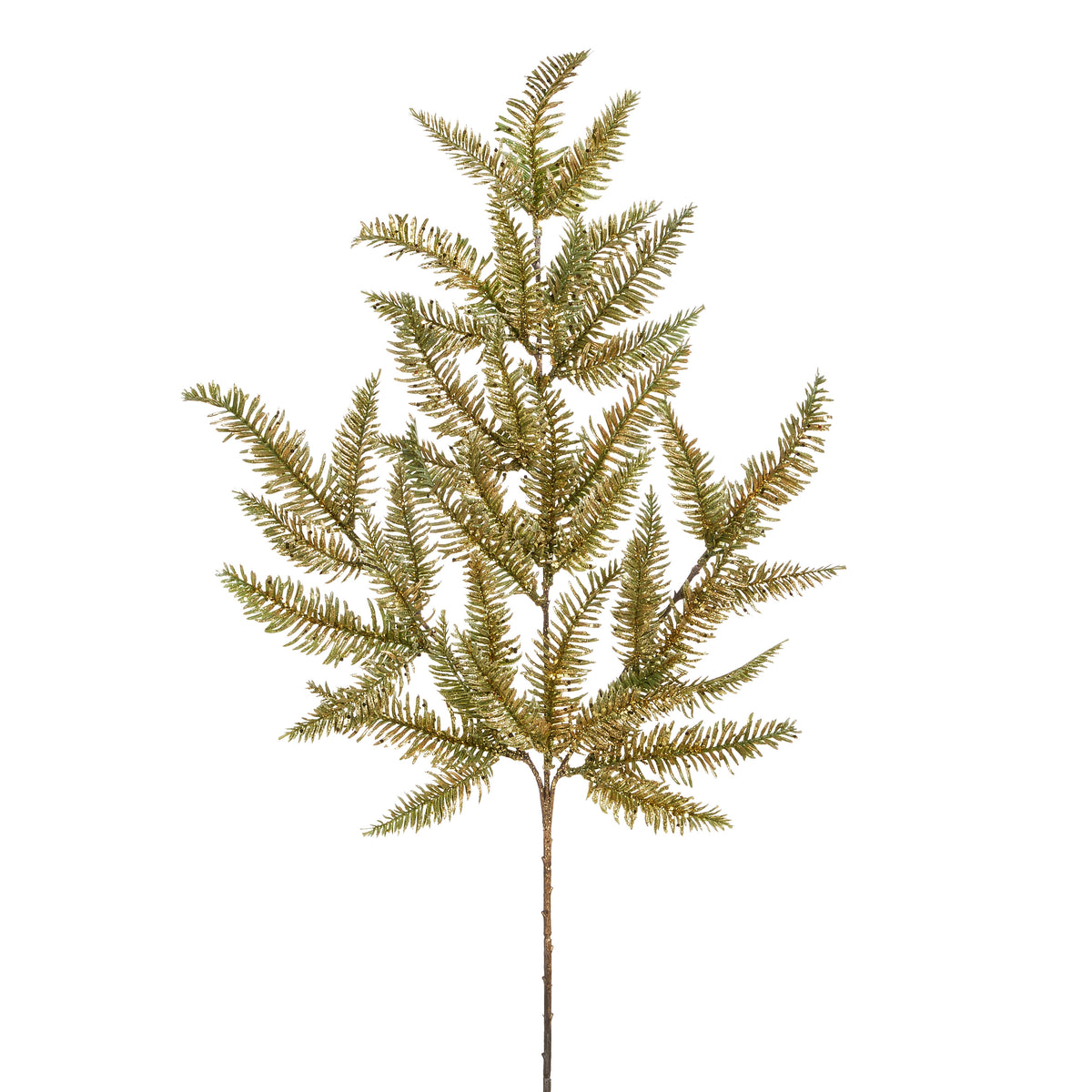 29.5-inch green and gold gilded greenery spray with shimmering glitter accents.