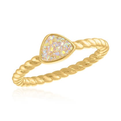Gold layered ring with a bold triangle-shaped iridescent druzy stone