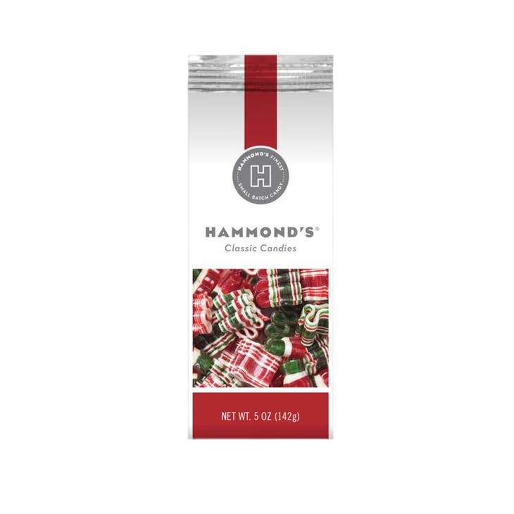 Red Christmas ribbon candy gift box with gold bow