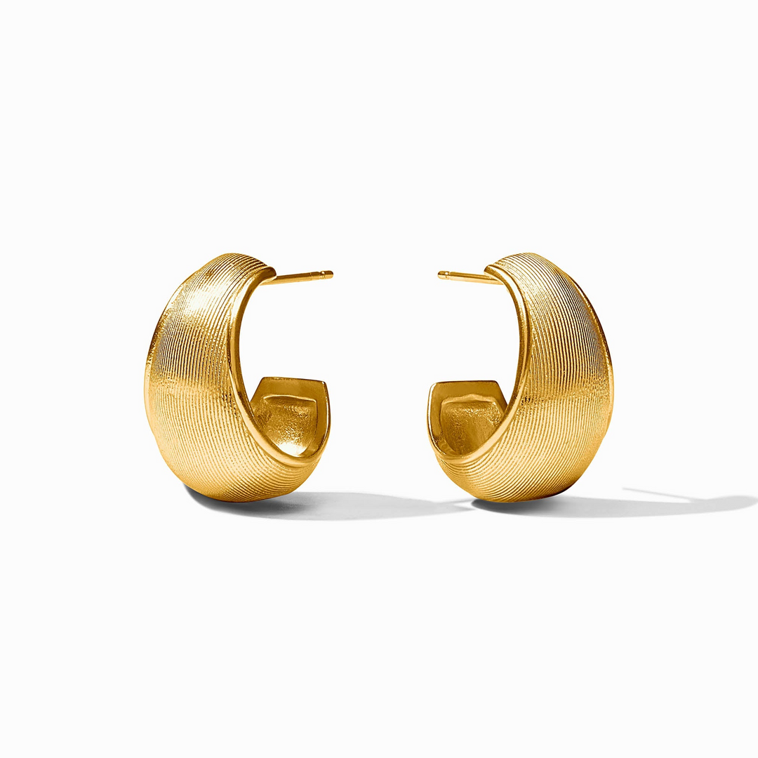Pair of gold Cobblestone Statement Hoop earrings with a textured, ribbed finish on a white background.