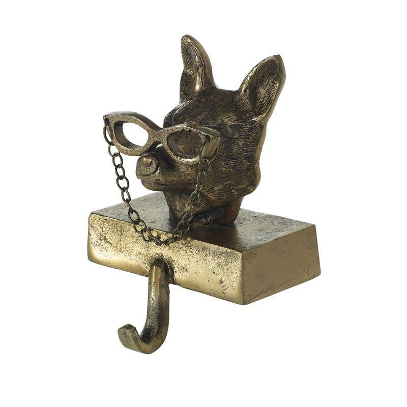 Metal stocking holder with a curved hook designed to hold Christmas stockings.