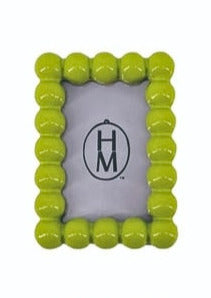 Lime green rectangle resin frame magnet with a bubble-textured border.