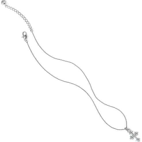 Silver two-tone adjustable necklace with a Swarovski crystal pendant shaped like the Abbey Cross.