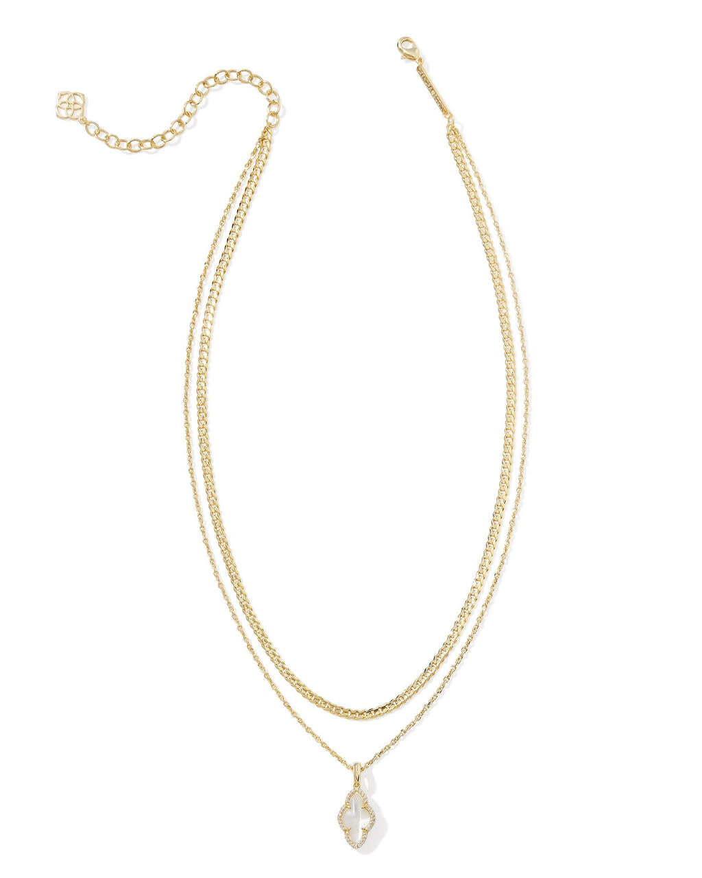 Gold multi-strand necklace with ivory pave frame pendants