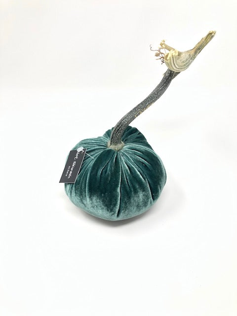 Handmade orange velvet pumpkin with natural stem