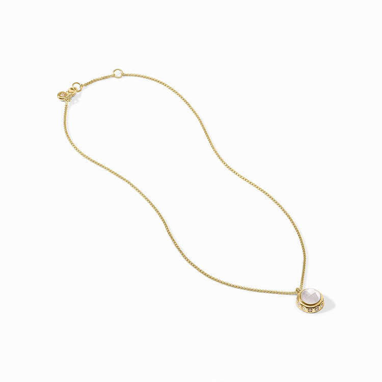 Rainbow Delicate Necklace in 24K gold plate with a round glass pendant and CZ accents.