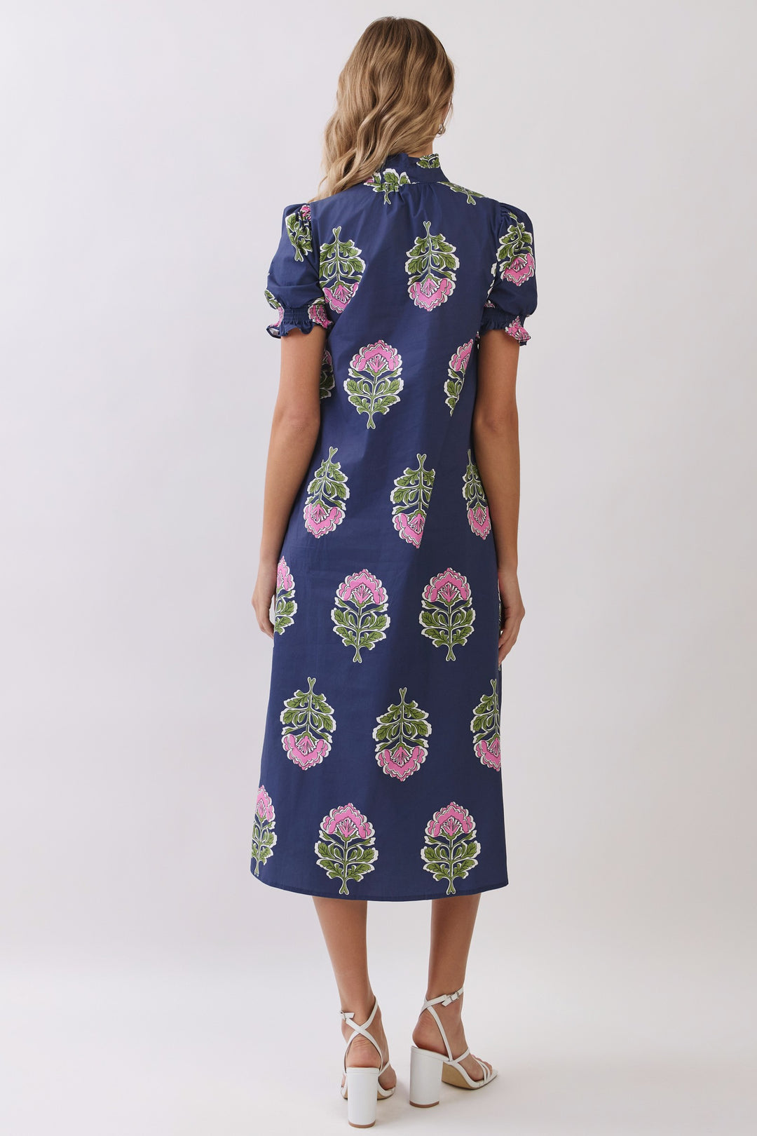 Lysa Floral Print Ruffle Collar Button Down Midi Dress