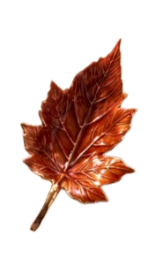 Autumn Allure Leaf Tray in a glossy copper enamel finish with textured vein detailing.