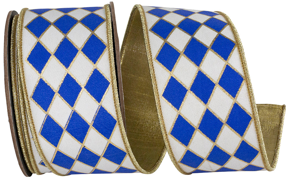 2-1/2 Inch Harlequin Solid Diamond Outline Gilded Deluxe Wired Edge Ribbon