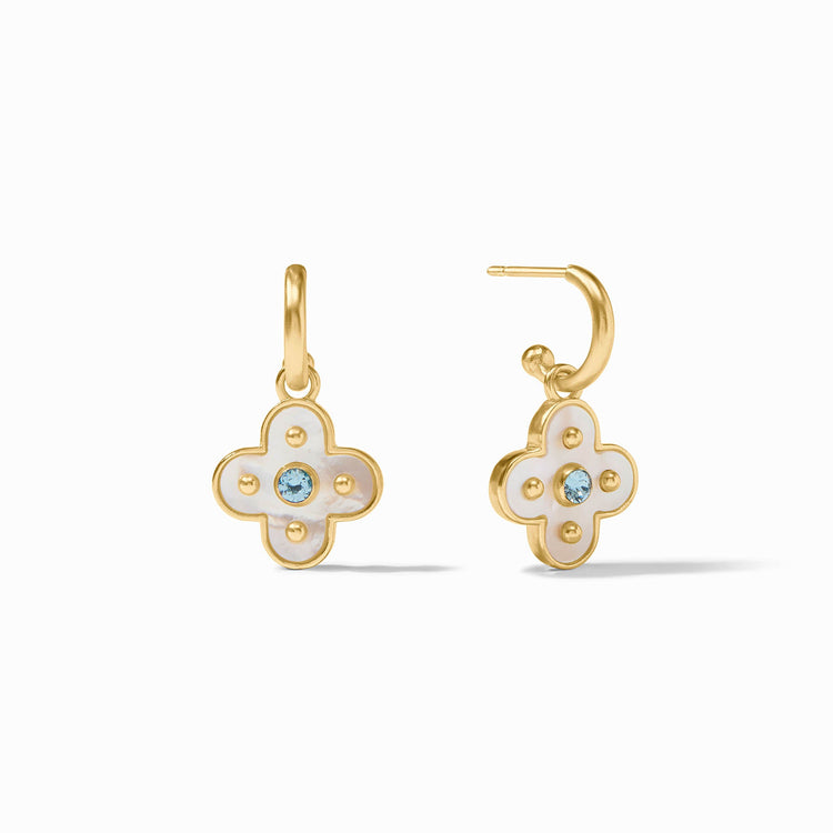 Colette hoop earring with charm in gold plate featuring mother-of-pearl and cubic zirconia accents