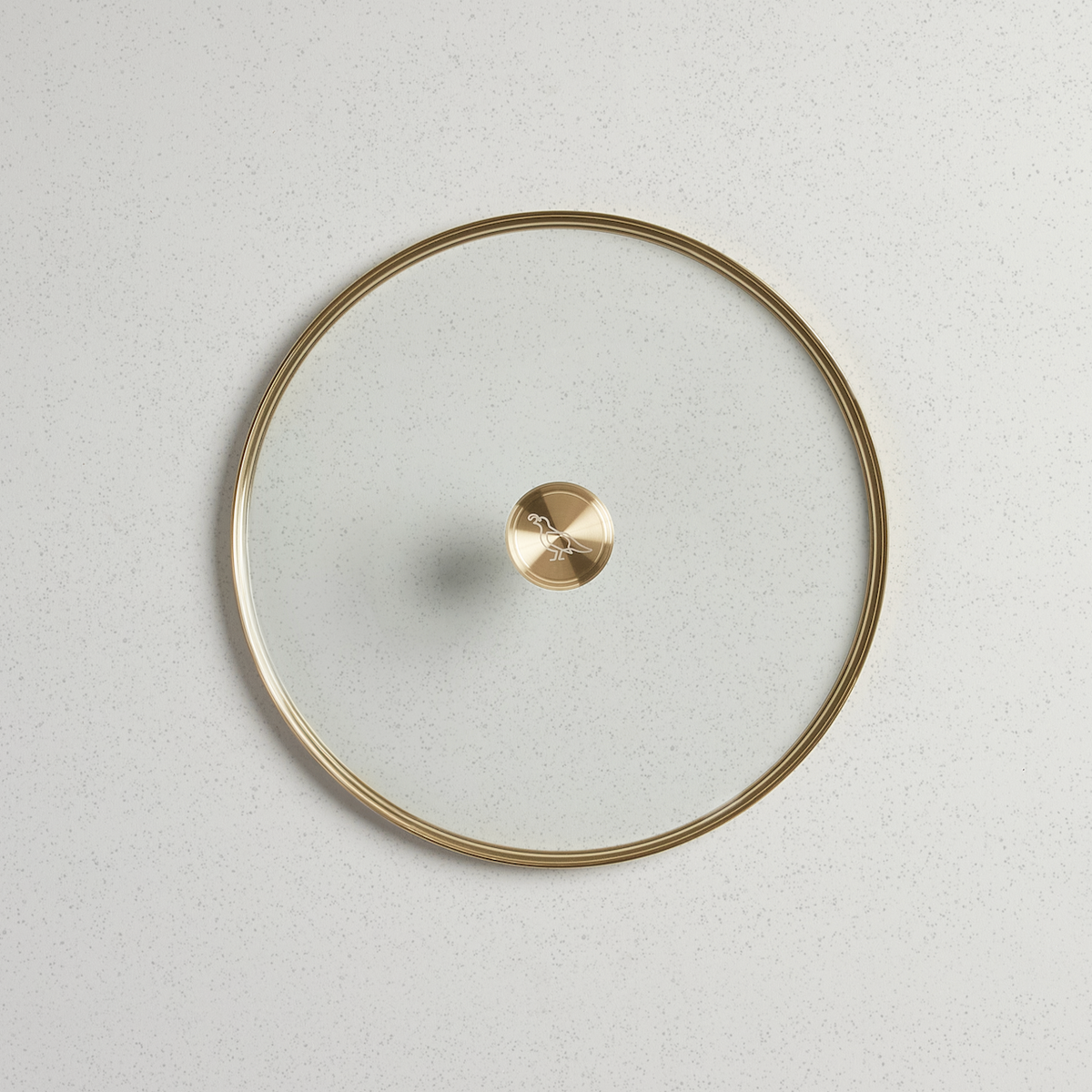 Smithey tempered glass lid with gold rim and stainless steel knob