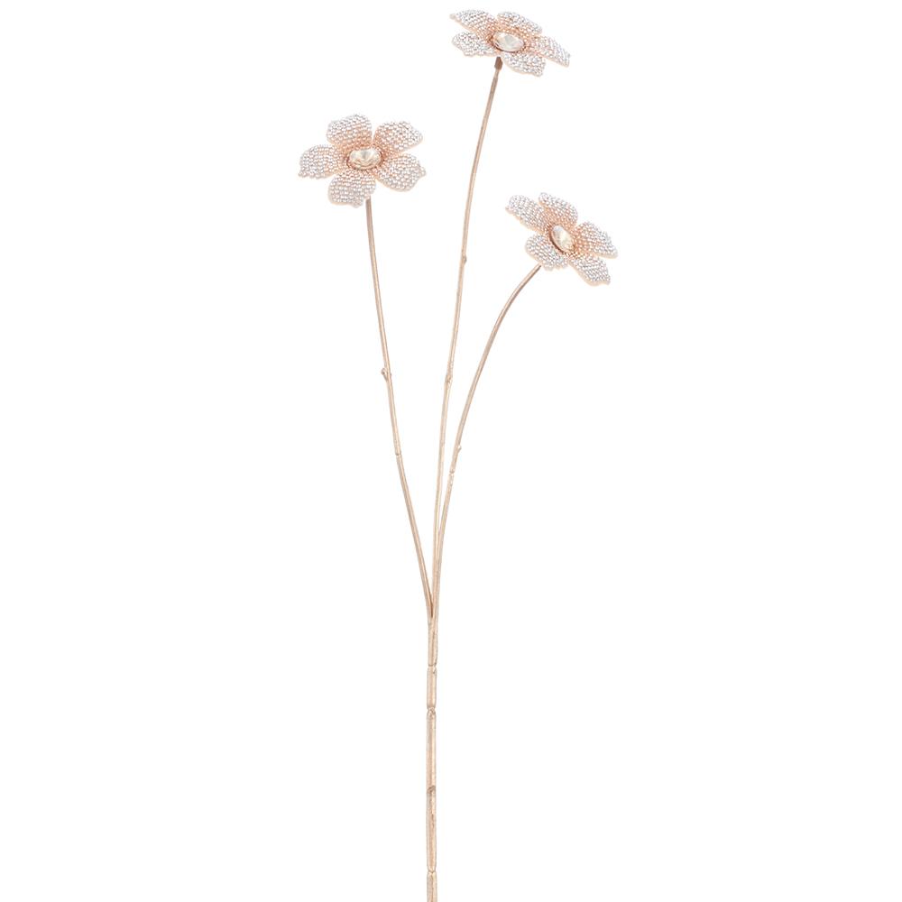 24-inch gold diamond blossom spray with three sparkling flower heads on a slender stem.