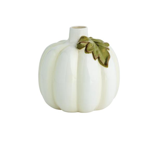 Ceramic pumpkin bud vase in stoneware with layered leaf detail