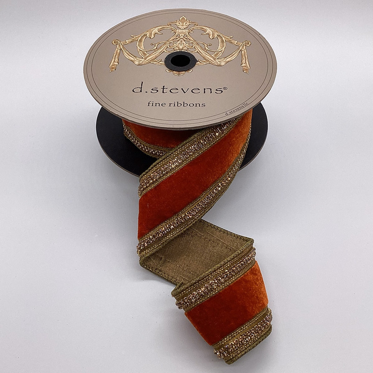 Persimmon velvet fabric trim with gold jewel side accents