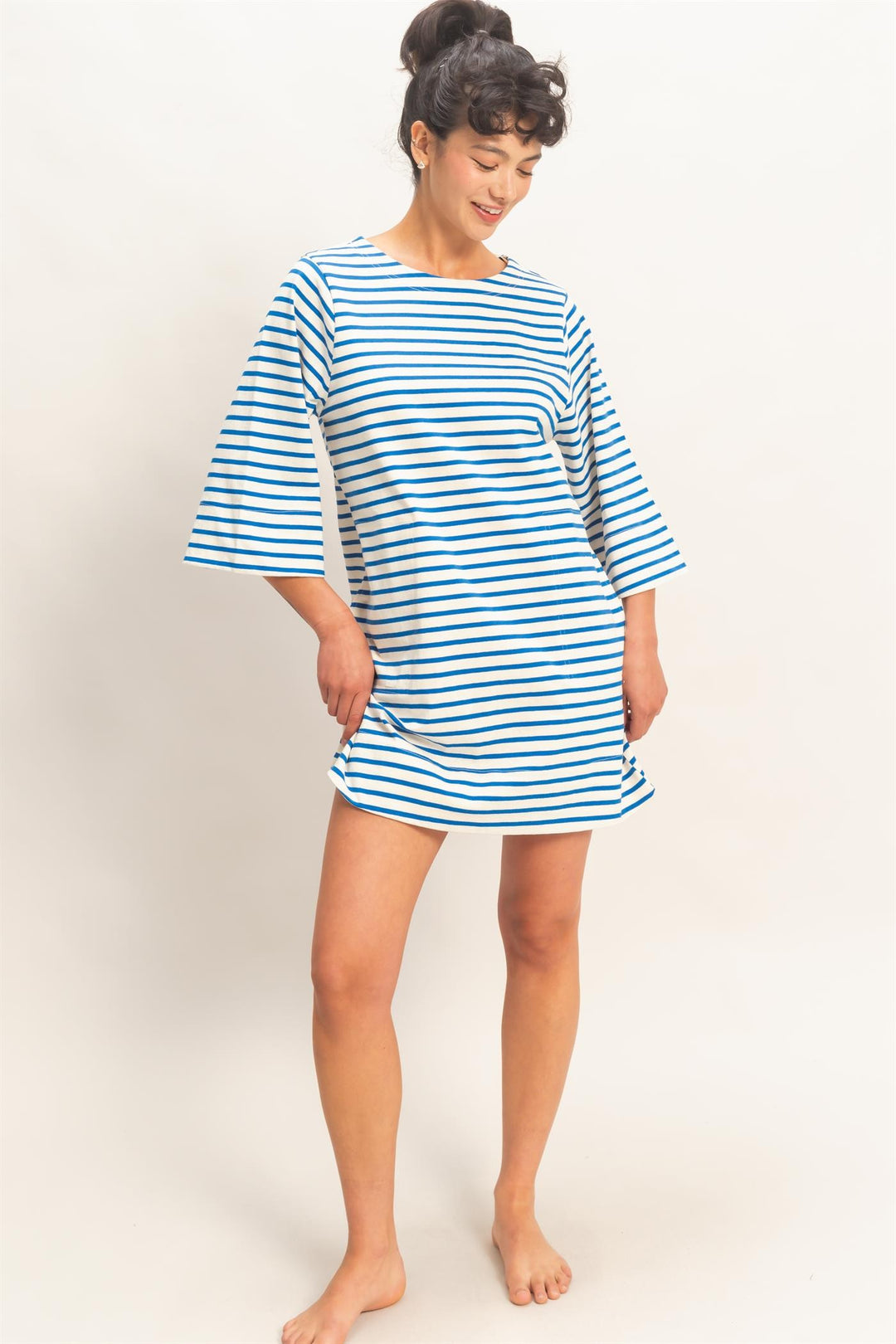 Aurora Striped Round Neck Half-sleeve Mini Dress