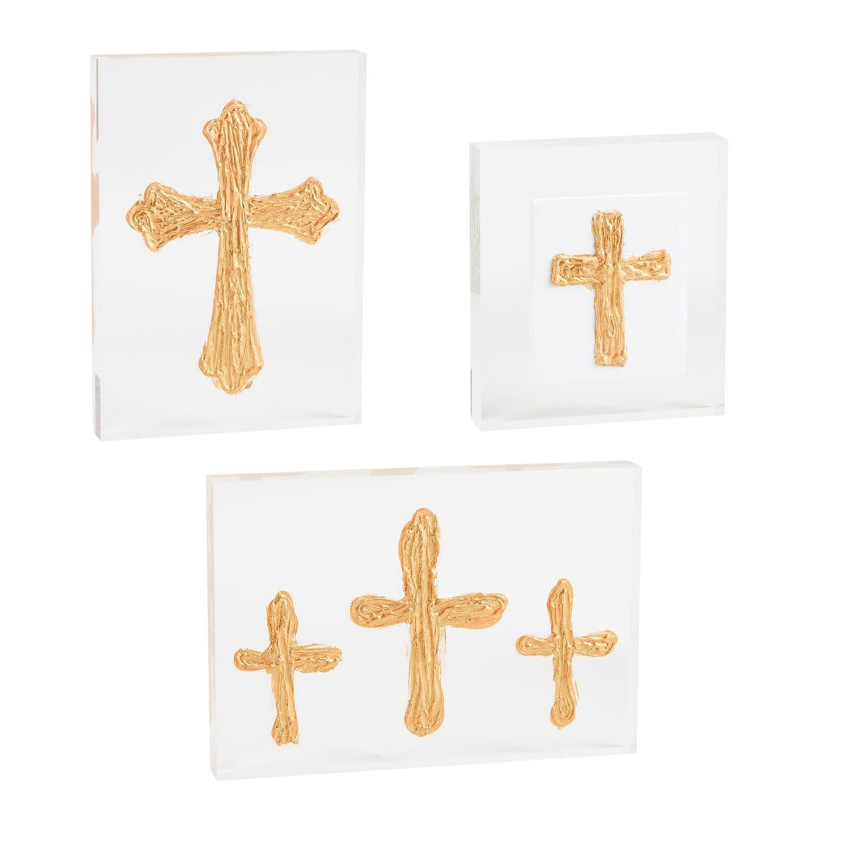 Hand-painted acrylic cross plaque with vibrant colors on a small square background.