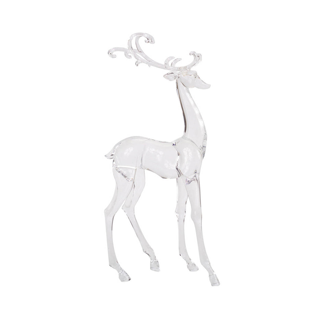 Standing acrylic deer figurine in clear finish with natural antler shape.