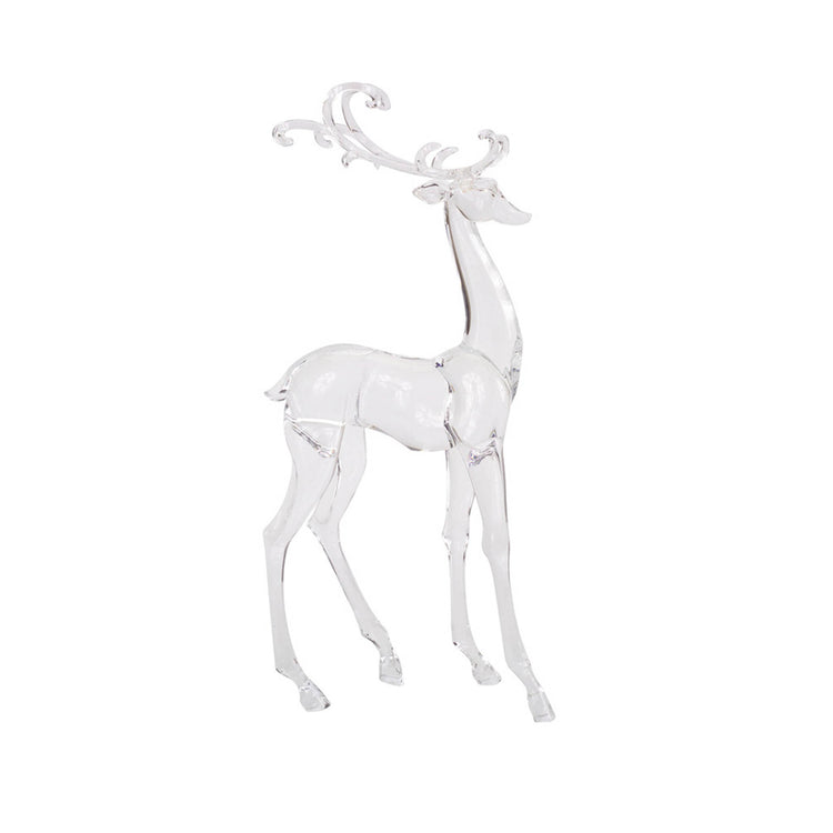 Standing acrylic deer figurine in clear finish with natural antler shape.